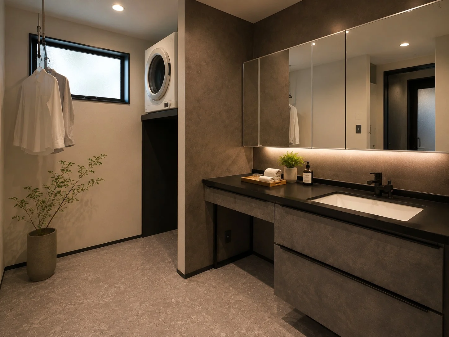 GARDEN ランドリー ── 洗う・干す・しまうがひと部屋で完結する家事室|秀光ビルド徳島店
