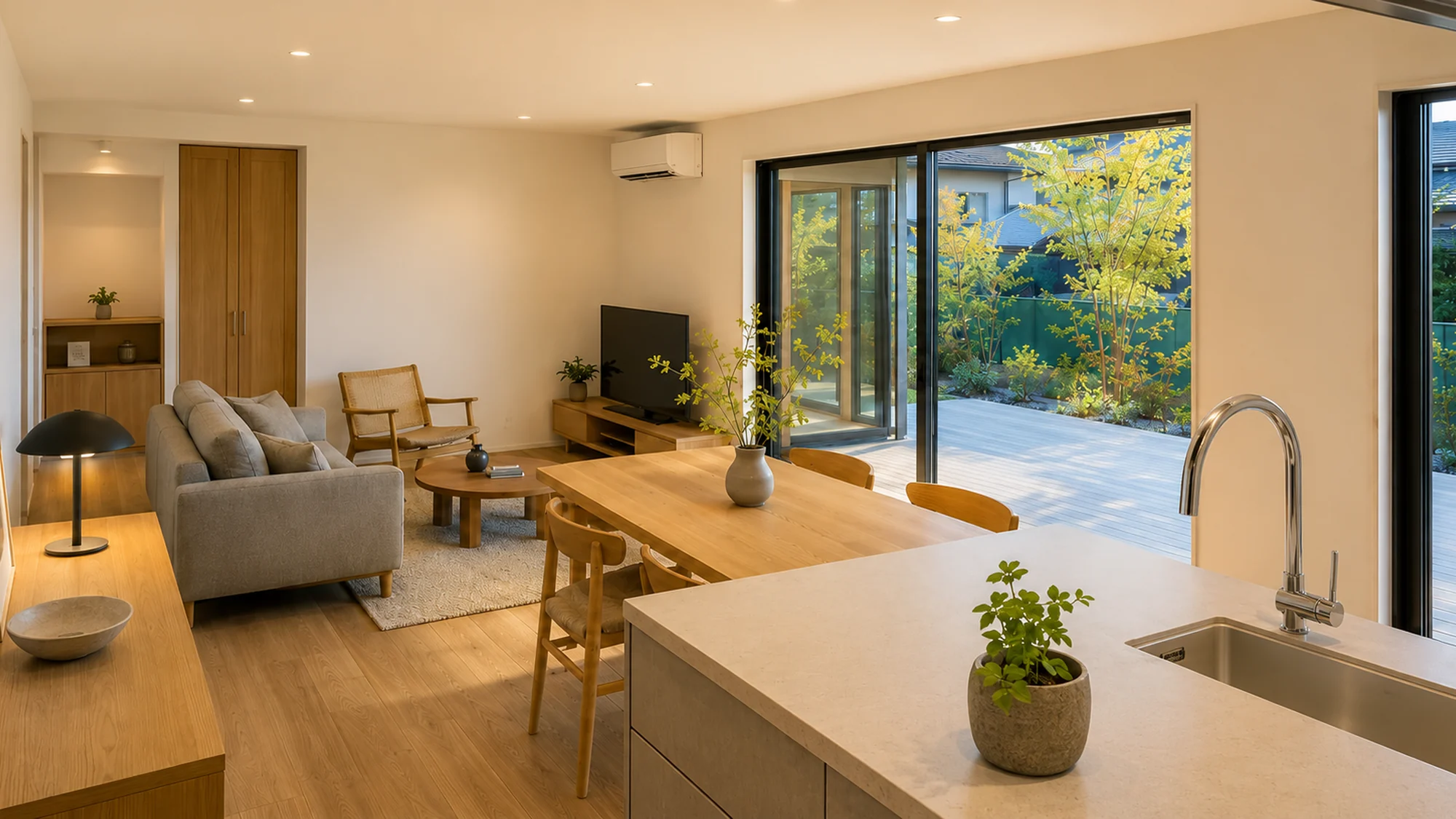 NEST LDK ── キッチンから家じゅうが見渡せるLDK|秀光ビルド徳島店